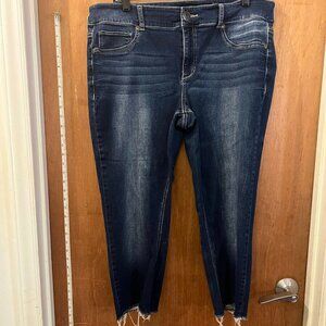 Size 18 - Maurices - Blue Denim Jeggings - Distressed Ankles- W38/L23